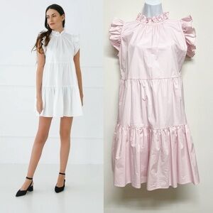 MONICA NERA Womens Pink Cotton Artelier Made to Order Tiered Mini Dress Size M